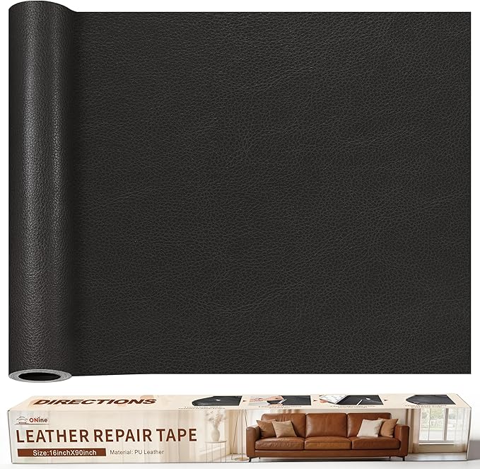 ONine Leather Repair Patch，Leather Repair Tape, 16 x 90 inches Leather Repair Patch for Furniture,Vinyl Repair kit，Leather Couch Patch，for Sofas, Furniture, car Seats(Dark Grey Leather)