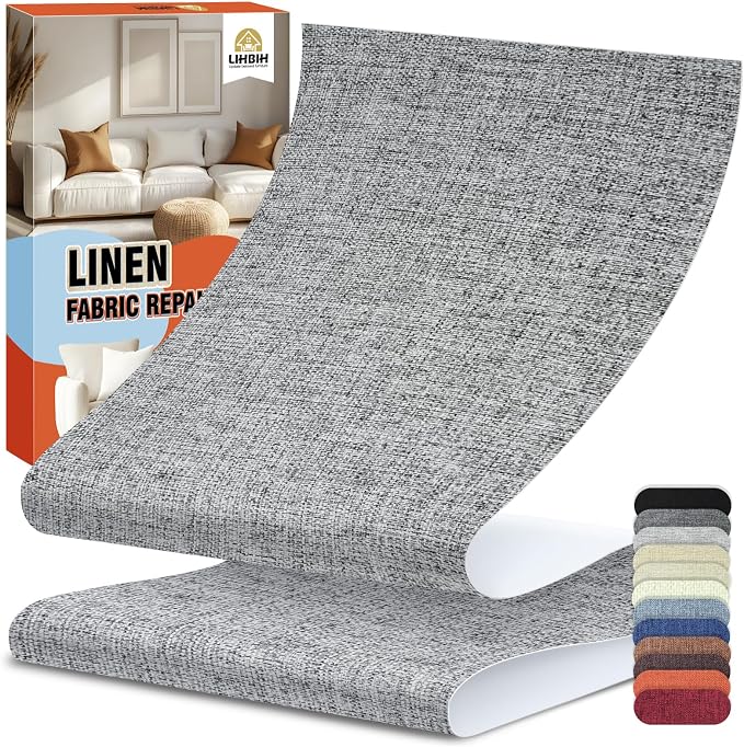 Linen Fabric Repair Tape 4.7x63 Inch, Self Adhesive Couch Patch Repair Fabric Tape for Furniture, Linen Patch Kit for Couch, Carpet, Upholstery, Chair, Sofa, Cushion, Bag (Medium Grey)