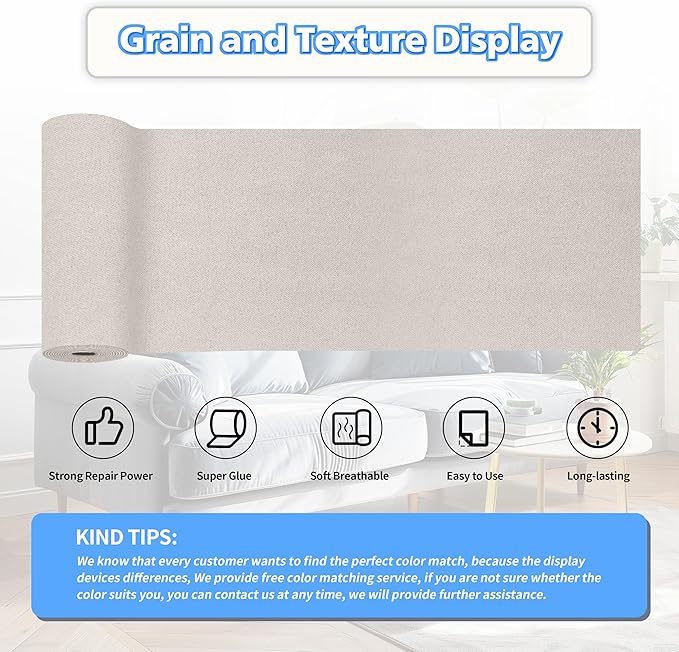 KING MOUNTAIN Couch Fabric Repair Patch, Fabric Patches for Furniture, 4" x 63" Waterproof Velvet Repair Tape for Sofas, Car Seats, Furniture, Upholstery Fabrics and Velvet Goods. （Light Gray）