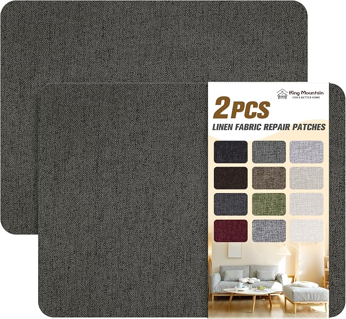 Fine Linen Repair Patches, Self-Adhesive Fabric Patches, 8X11 inch 2 PCS, Multi Color, Can be Used for Sofa，Chair,Curtain Repair(Dark Grey,8" x 11"-2PCS)