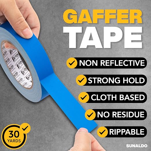 Gaffers Tape Heavy Duty, Easy to Rip, Residue-Free Professional Grade Floor Tape for Electrical Cords, Matte Finish Non Reflective, Weather Resistant (1, Blue, 1" x 30 Yards)
