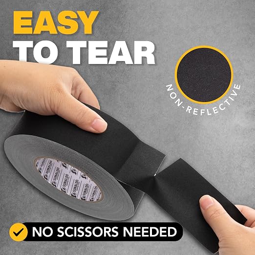 Gaffers Tape Heavy Duty, Easy to Rip, Residue-Free Professional Grade Floor Tape for Electrical Cords, Matte Finish Non Reflective, Weather Resistant (1, Black, 2" x 60 Yards)