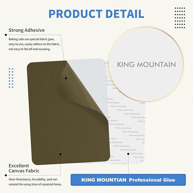 KING MOUNTAIN Canvas Repair Patch 9 x11 Inch 2 Pcs Self-Adhesive Waterproof Fabric Patch for Sofas, Tents, Furniture,Tote Bags, Car Seats (Dark Green)