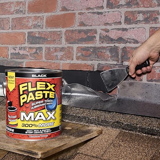 Flex Paste, Waterproof Paintable Putty, Spackle Sealant, Fill Gaps Cracks Holes - Block Out Water and Air - UV Resistant - Walls, Drywall, EPDM, Concrete, Roof, RV Repairs, Black, MAX