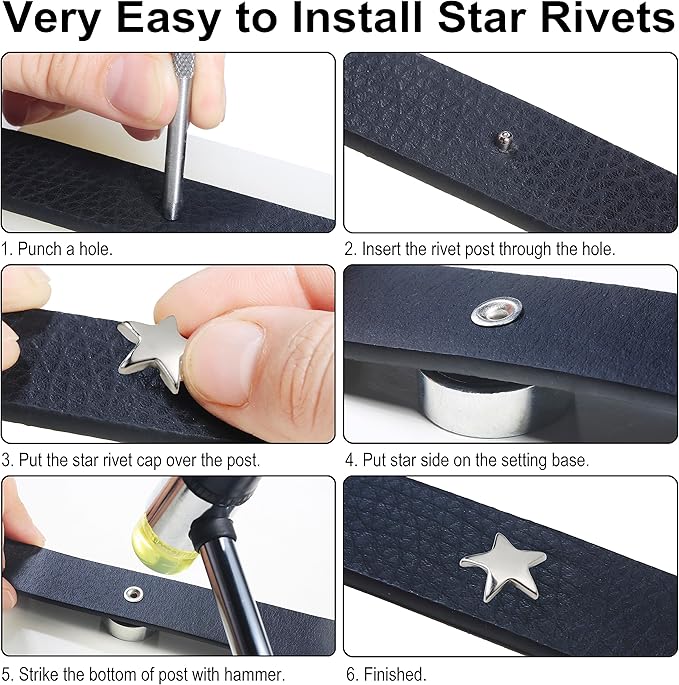 YORANYO 200 Sets Leather Rivets Kit Mixed Sizes - Star Studs for Clothing Fabric - Gunmetal Rivets With Crafting Tool for Repair Decorate Jackets Shoes Bags Belts Purse