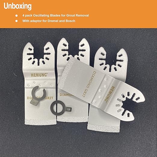 Oscillating Tool Blades, HEMUNC 4PCS Oscillating Multi Tool Diamond Saw Blades for Grout Removal, Flush Cut, Compatible with Dewalt Bosch Dremel Rockwell Makita Fein Multimaster Milwaukee and More