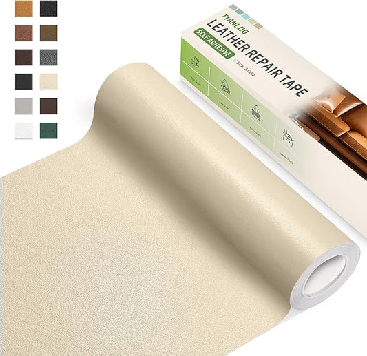 TIANLDD Leather Repair Tape,3.5 x 80 Inches Self Adhesive Leather Repair Patch，Leather Repair Kit for Furniture，Couches,Car Seats,Cabinets,Handbags(Beige-Fine Lines)