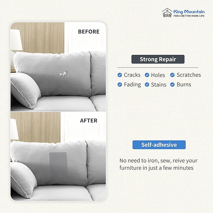 KING MOUNTAIN Canvas Repair Patch 9 x11 Inch 4 Pcs Self-Adhesive Waterproof Fabric Patch for Sofas, Tents, Furniture,Tote Bags, Car Seats (Black)