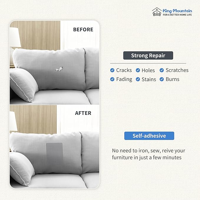 KING MOUNTAIN Canvas Repair Patch 5×8 Inch 8 Pcs Self-Adhesive Waterproof Fabric Patch for Sofas, Tents, Furniture,Tote Bags, Car Seats (Off White)