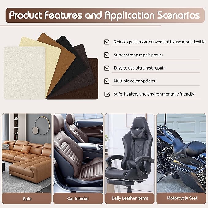 KING MOUNTAIN Leather Repair Patch,2 Packs 9 x 11 Inches self Adhesive Leather Repair Tape for Damaged Leather Furniture, Sofa Seating,Car Seats, Leather Goods(Dark Brown)