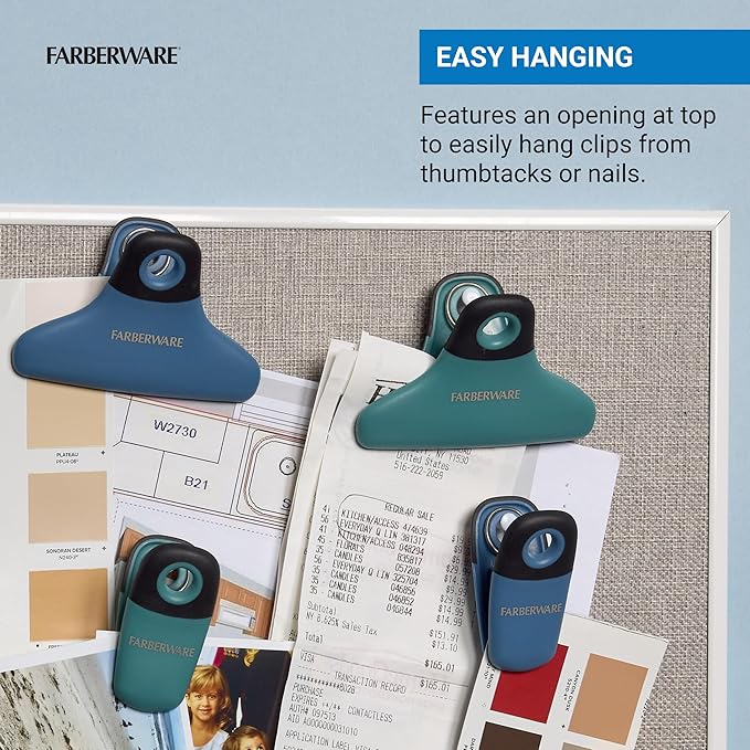 Farberware Pro 4-Piece Bag Clip Set (Blue & Green) - Durable Magnetic Clips for Kitchen Essentials, Pantry Accessories, Food Storage, Office Notes, Coupons, Home Organization