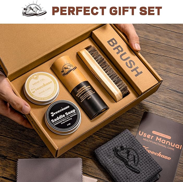 CUTEUP Leather Boot Care Kit – Mink Oil, Saddle Soap for Leather, Shoe Brush, Waterproof Wax, Leather Cleaner and Conditioner