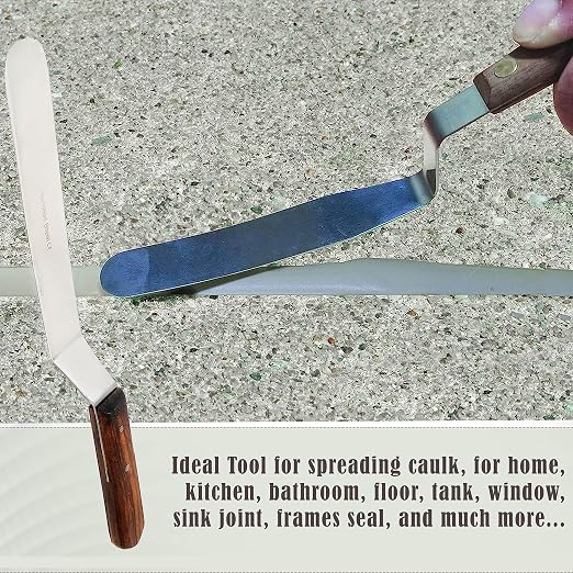 A2Z Scilab Brand Engineering Classic Offset Caulk Tooling Spatula, Stainless Steel (8 Inch Long Offset Blade)