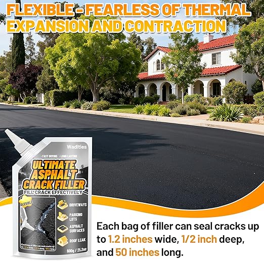 Asphalt Crack Filler, 8LB High Elasticity Cement Crack Filler, Self Leveling Waterproof Repair Sealant for Driveway, Walkway, Blacktop Concrete Joint, Outdoor Quick Drying Sealer - Black