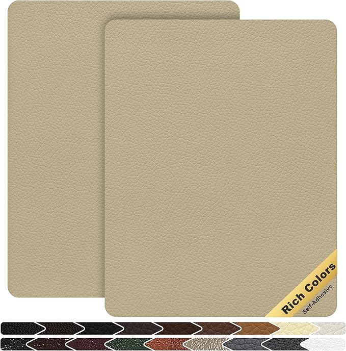 KING MOUNTAIN Leather Repair Patch,2 Packs 9 x 11 Inches self Adhesive Leather Repair Tape for Damaged Leather Furniture, Sofa Seating,Car Seats, Leather Goods（Medium Beige）