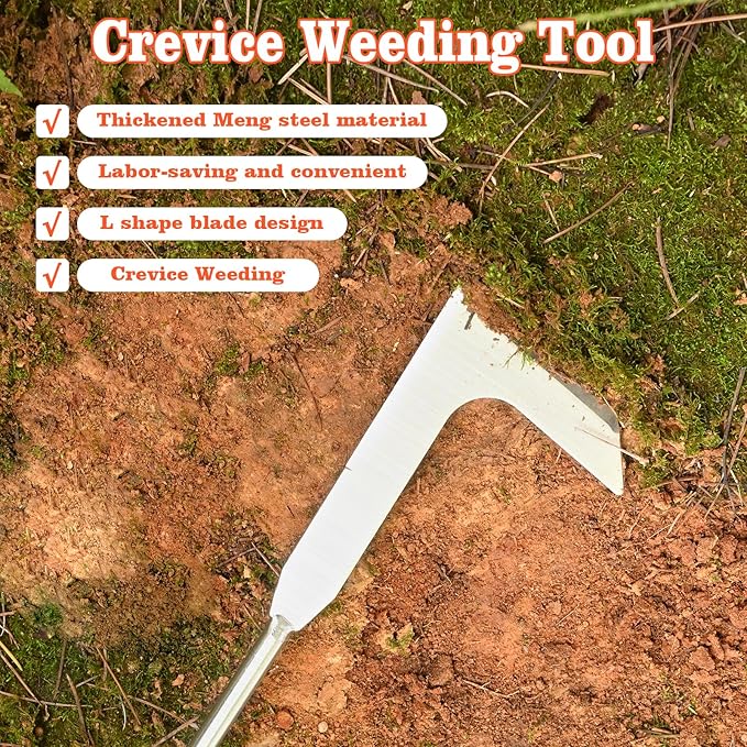 BokingOne Patio Crack Weeder Tool with Ergonomic Handle – Stainless Steel Weed Puller for Patio Sidewalk Driveway Cracks | Rust Resistant Dual-Material Gardening Tool