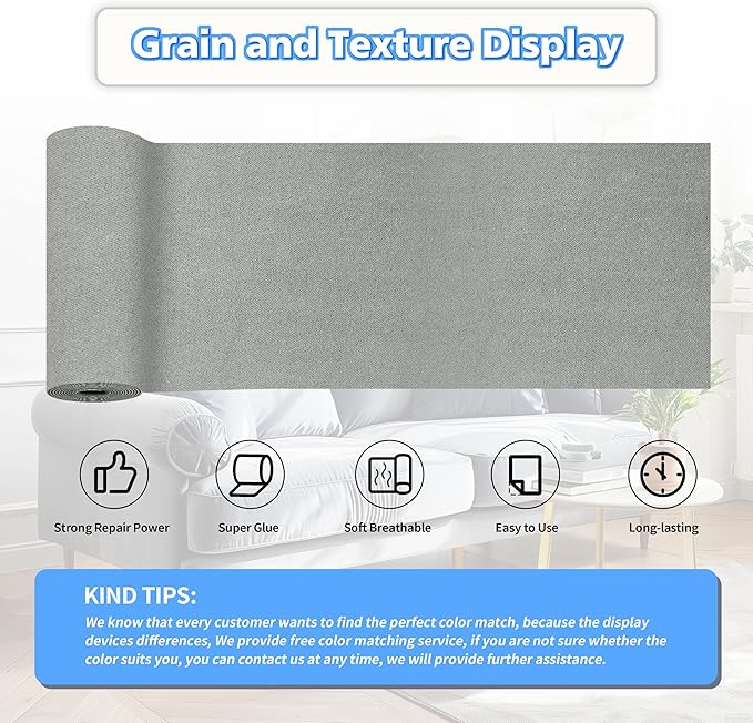 KING MOUNTAIN Couch Fabric Repair Patch, Fabric Patches for Furniture, 4" x 63" Waterproof Velvet Repair Tape for Sofas, Car Seats, Furniture, Upholstery Fabrics and Velvet Goods. （Grey2.0）