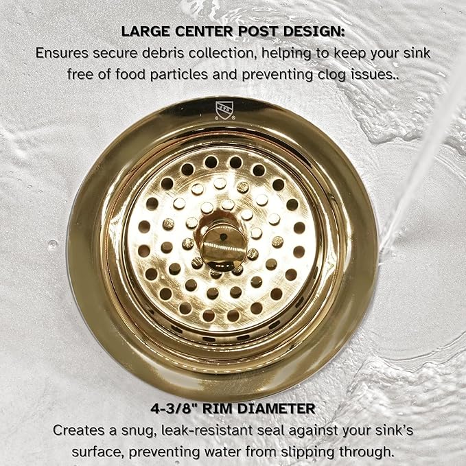 Westbrass D214-01 3-1/2" Post Style Large Kitchen Sink Basket Strainer, Polished Brass
