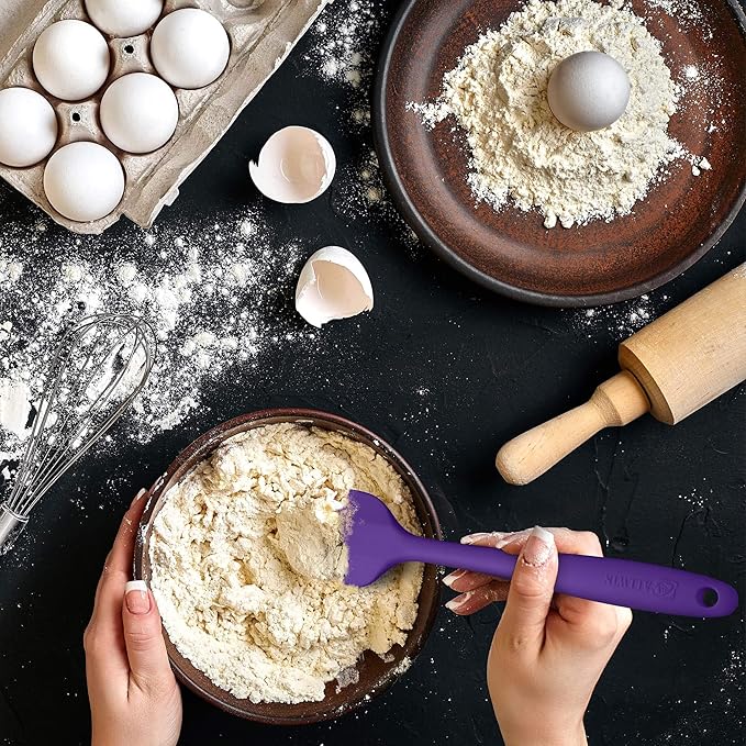 Silicone Spatula 3‑Piece Set Heat Resistant 600°F Non‑Stick Rubber Spatulas with Stainless Steel Core ALLWIN HOUSEWARE Large Spatula, Spoonula & Mini Spatula for Cooking & Baking, Purple