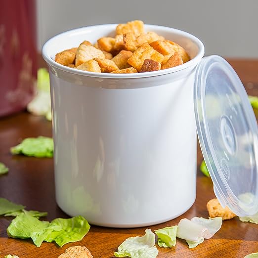 Carlisle FoodService Products Classic Round Storage Container Crock with Lid for Kitchen, Restaurants, Home, Plastic, 1.2 Quarts, White