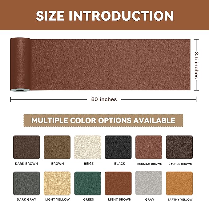 TIANLDD Leather Repair Tape,3.5 x 80 Inches Self Adhesive Leather Repair Patch，Leather Repair Kit for Furniture，Couches,Car Seats,Cabinets,Handbags(Light Brown-Fine Lines)