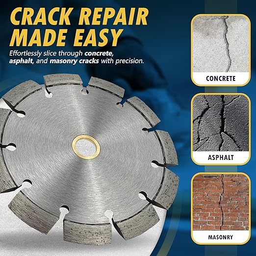 6" Crack Chaser Blade for Cured Concrete, Asphalt Repair or Joint Widen, 0.375" Width, 7/8"-5/8" Non-Threaded Arbor