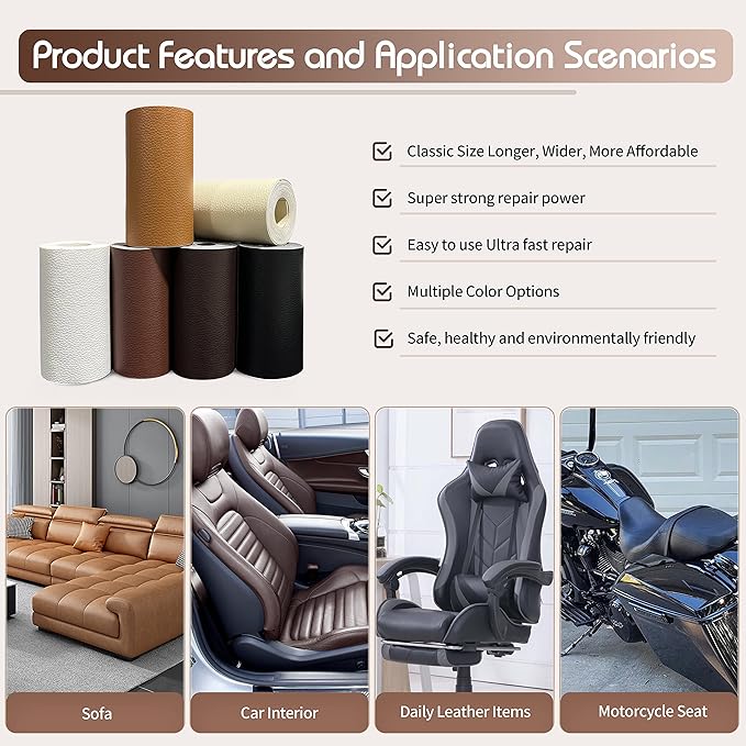 KING MOUNTAIN Leather Repair Patch,4 x 63 Inches self Adhesive Leather Repair Tape for Damaged Leather Furniture, Sofa Seating,Car Seats, Leather Goods(Dark Brown)