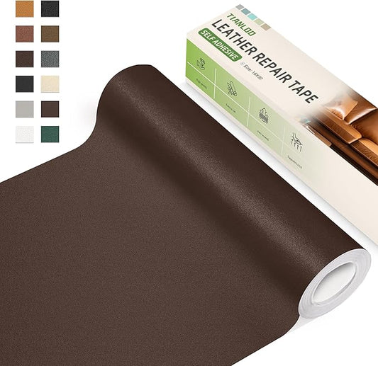 TIANLDD Leather Repair Tape,16 x 160 Inches Self Adhesive Leather Repair Patch，Leather Repair Kit for Furniture，Couches,Car Seats,Cabinets,Handbags(Dark Brown-Fine Lines)