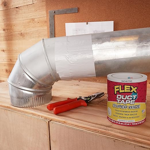 Flex Duct Tape, Super Wide, 4.6 Inches x 20 Feet, White, Heavy Duty Strong, Multi-Surface, Water, Weather and UV Resistant, Tearable, Perfect for Boxes, No Residue