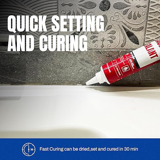 GH1200 White Silicone Sealant - 150 ML/5 FL Oz Waterproof Sealant for Kitchen & Bathroom - Shrink & Crack Proof Silicone Caulk - Indoor & Outdoor Use Sealant - Strong Formula Silicone Adhesive Tube