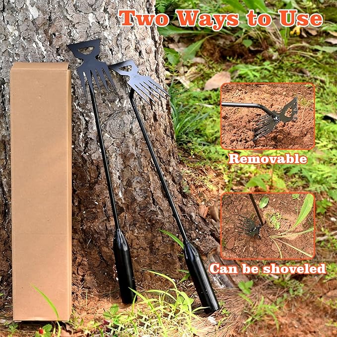 BokingOne Weed Puller Tool Garden Weed Pulling Tool, 4-Tine Manganese Steel Weeder Tool - Black Coated Forged Portable Garden Hand Weeder for Farm, Orchard & Garden (2Pack)