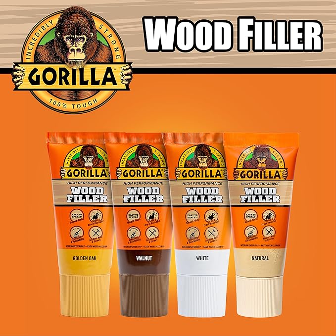 Gorilla All Purpose Wood Filler, White Wood Filler, 6 Ounce Tube (Pack of 2) - Water Resistant for Indoor or Outdoor Projects and Repairs