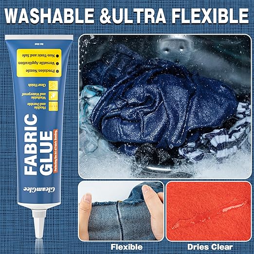 Fabric Glue Permanent, 150ml Extra Strong Fabric Adhesive, Washable Clear Clothing Glue for Clothes Repairs, Leather, Crafts, Upholstery, Material, Textile, Felt and Badges (3 x 50ml/1.76 oz)