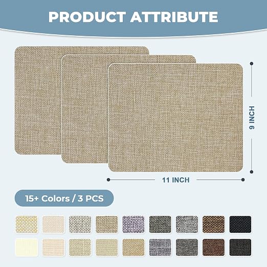BESEZX Linen Fabric Repair Patch，3 PCS 9 * 11 Inch Self-Adhesive Couch Fabric Patch for Furniture, Sofa, Chair, Upholstery. (Coarse,Charcoal Gray1.0)