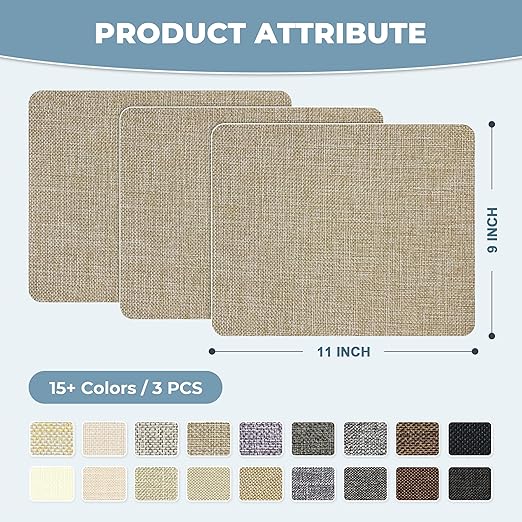 BESEZX Linen Fabric Repair Patch，3 PCS 9 * 11 Inch Self-Adhesive Couch Fabric Patch for Furniture, Sofa, Chair, Upholstery. (Coarse,Light Grey)