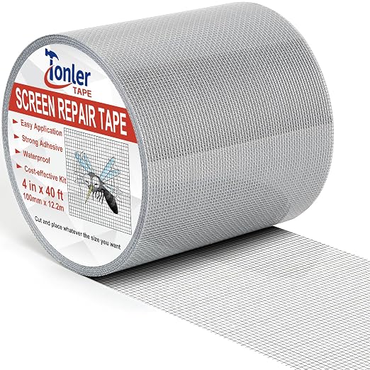 Window Screen Repair Tape 4 in x 40 FT Fiberglass Strong Adhesive Screen Patch, Waterproof Mesh Repair Kit for Window & Door Screen Holes Tears - Gray