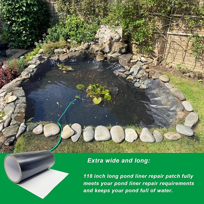 7.5 x 118 Inches Pond Liner Repair Tape Self-Adhesive Liner Repair Patch Kit Pond Liner Seam for HDPE/EPDM Garden Pond Patch Cover Repair