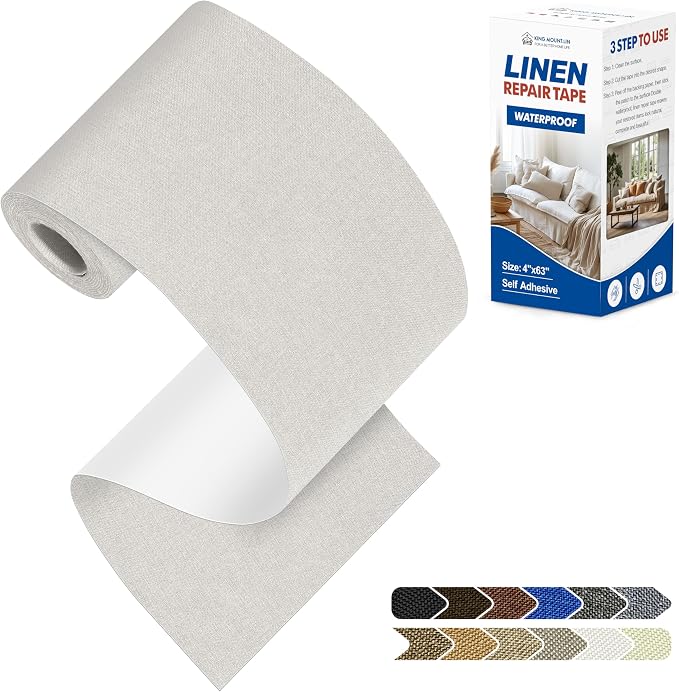 KING MOUNTAIN Linen Repair Patches, Self-Adhesive Fabric Patches, 4 X 63 inch Extra Size, Multi Color, Can be Used for Sofa Repair (Beige)