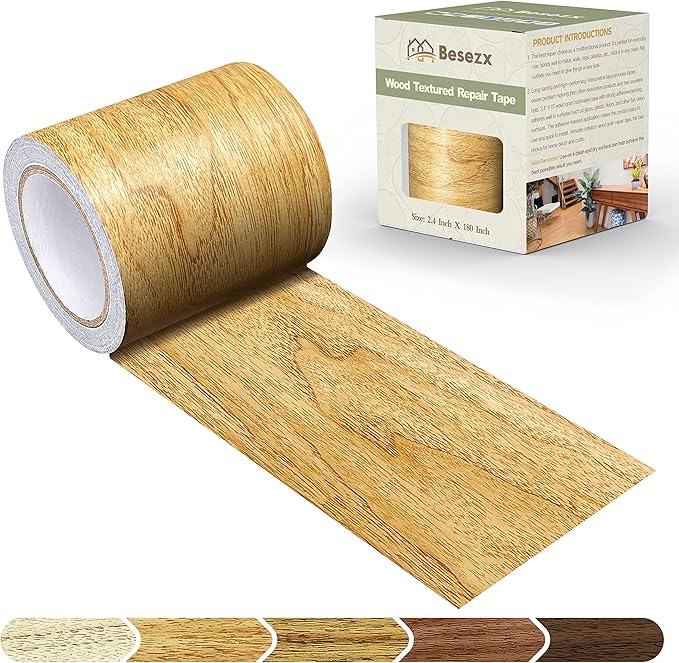 Besezx Wood Grain Repair Tape, 2.4" X15', Self Adhesive Wood Grain Repair Patch for Tables, Chairs, Baseboards, Doors, Windows, Floors, All Kinds of Furniture Renovation, Handicraft DIY. (Natural oak)