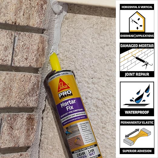 SIKA Sikaflex Mortar Fix - Limestone Polyurethane Sealant for Repairing Joints & Gaps in Mortar - 10.1 fl. oz - Flexible, Paintable, Textured for Seamless Blending (Pack of 12)
