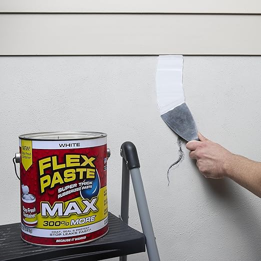 Flex Paste, Waterproof Paintable Putty, Spackle Sealant, Fill Gaps Cracks Holes - Block Out Water and Air - UV Resistant - Walls, Drywall, EPDM, Concrete, Roof, RV Repairs, White, MAX