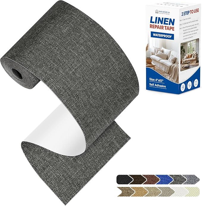 KING MOUNTAIN Linen Repair Patches, Self-Adhesive Fabric Patches, 4 X 63 inch Extra Size, Multi Color, Can be Used for Sofa Repair (Dark Grey2.0)