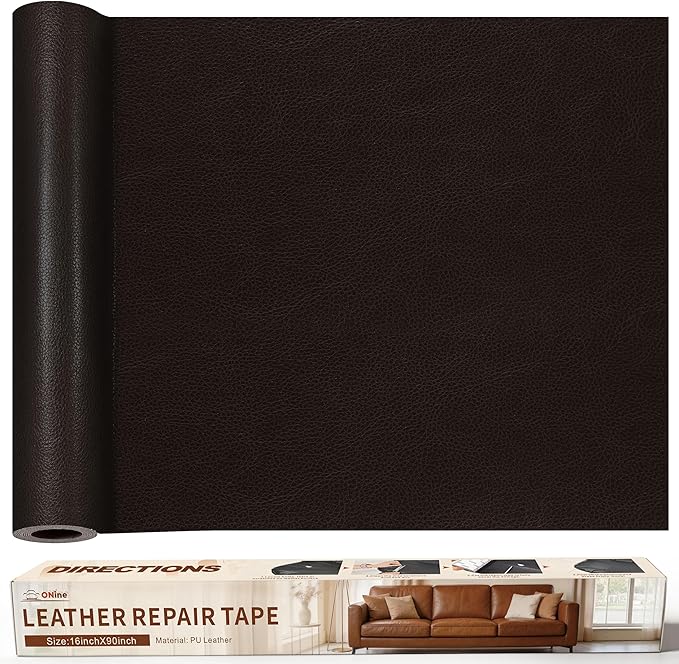 ONine Leather Repair Patch，Leather Repair Tape, 16 x 90 inches Leather Repair Patch for Furniture,Vinyl Repair kit，Leather Couch Patch，for Sofas, Furniture, car Seats(Black Brown)