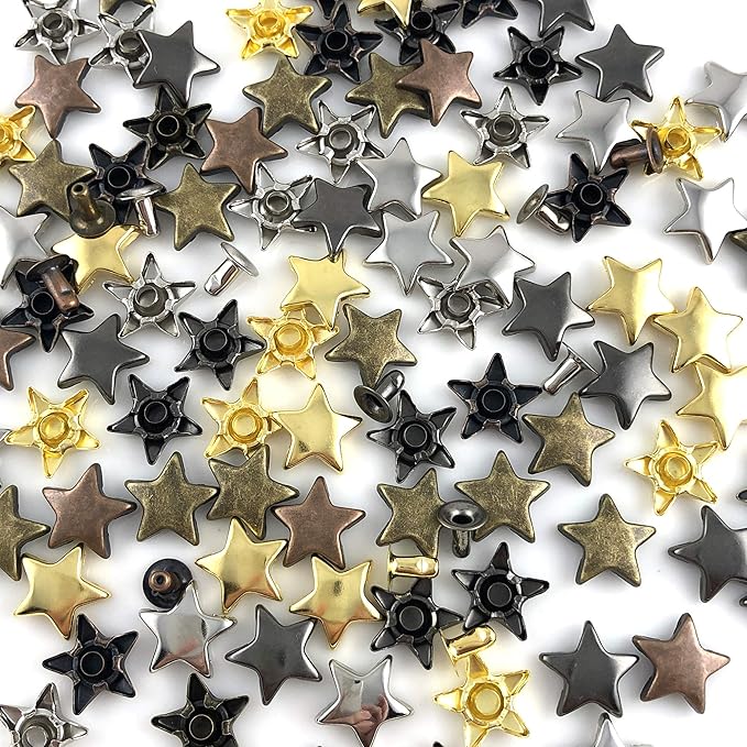 200 Sets 12MM Mixed Color Star Rivets for Leather Star Rivet Studs Kit Garment Rivets Leather Rivets Studs and Spikes for Leather Craft Clothing Bags Belts Dog Collar Shoes DIY Rivets 15/32 Inch