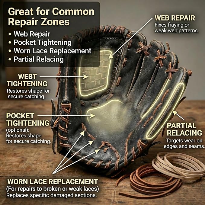 AliBall Baseball Glove Lace Kit - 2x80 Leather Laces w/Needle & Locks | Relacing Repair Kit for Baseball/Softball + Guide