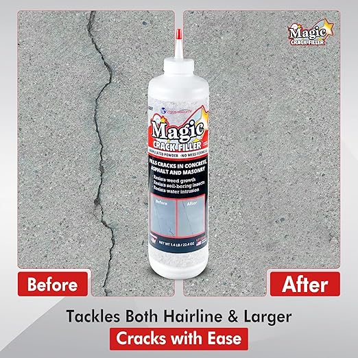 Gray 1.4 LB Magic Crack Filler Bottle - Easy, No-Mess Crack Repair for Concrete, Masonry & Asphalt - Durable & Weather-Resistant