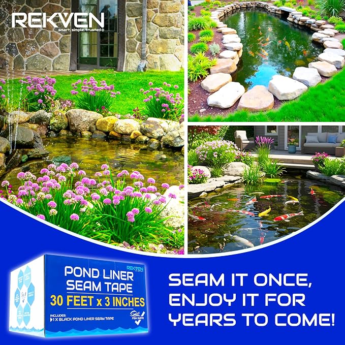 Pond Liner Seam Tape - 30 Feet x 3 Inch - Double Sided Butyl Tape - Bond Seal or Repair EPDM PVC HDPE LDPE RPE LLDPE - Perfect for Small or Large Fish and Koi Ponds (Tape Only)