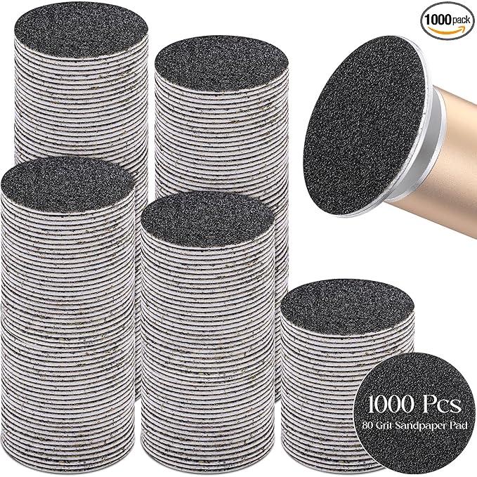 Gisafai 1000 Pcs Replaceable Sandpaper Refill Discs Bulk 80 Grit Replacement Sandpaper Pad Discs for Electric Foot File Callus Remover Black Tool Foot File Disks for Cracked Heels Dead Skin