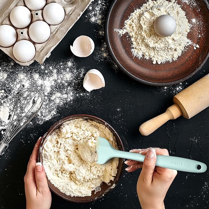 Silicone Spatula 3‑Piece Set Heat Resistant 600°F Non‑Stick Rubber Spatulas with Stainless Steel Core ALLWIN HOUSEWARE Large Spatula, Spoonula & Mini Spatula for Cooking & Baking, Macaron Navy