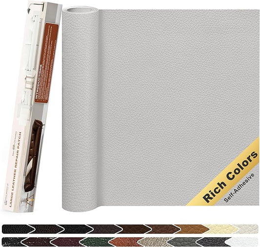 KING MOUNTAIN Leather Repair Patch,12 x 60 Inches self Adhesive Leather Repair Tape for Damaged Leather Furniture, Sofa Seating,Car Seats, Leather Goods（Light Grey）
